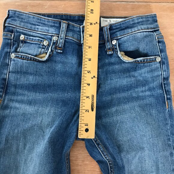 Rag & Bone Cate Mid Rise Ankle skinny Jeans Women size 24 Blue Distress Raw Hem - Picture 10 of 14